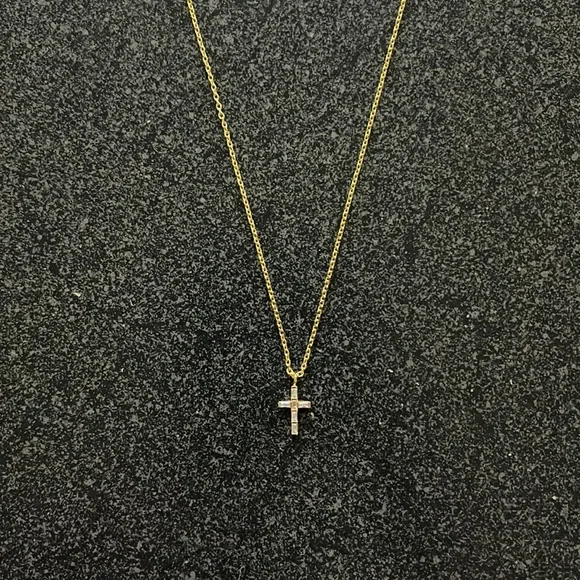 Women Baguette Crystal Gold Finish Cross 17 inches Necklace - Picture 1 of 4